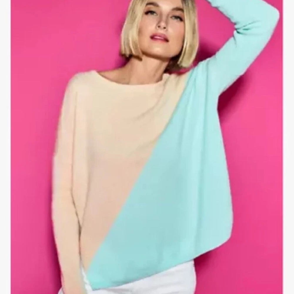 Lilly Pulitzer Napa Cashmere Sweater Seasalt Blue Colorblock Size L Large